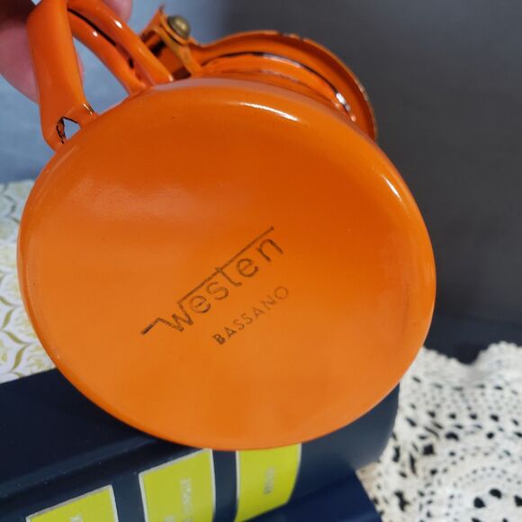 Vintage Italian Enamelware Western Bassano Orange Coffee Pot 3" Small Kettle - Picture 2 of 8